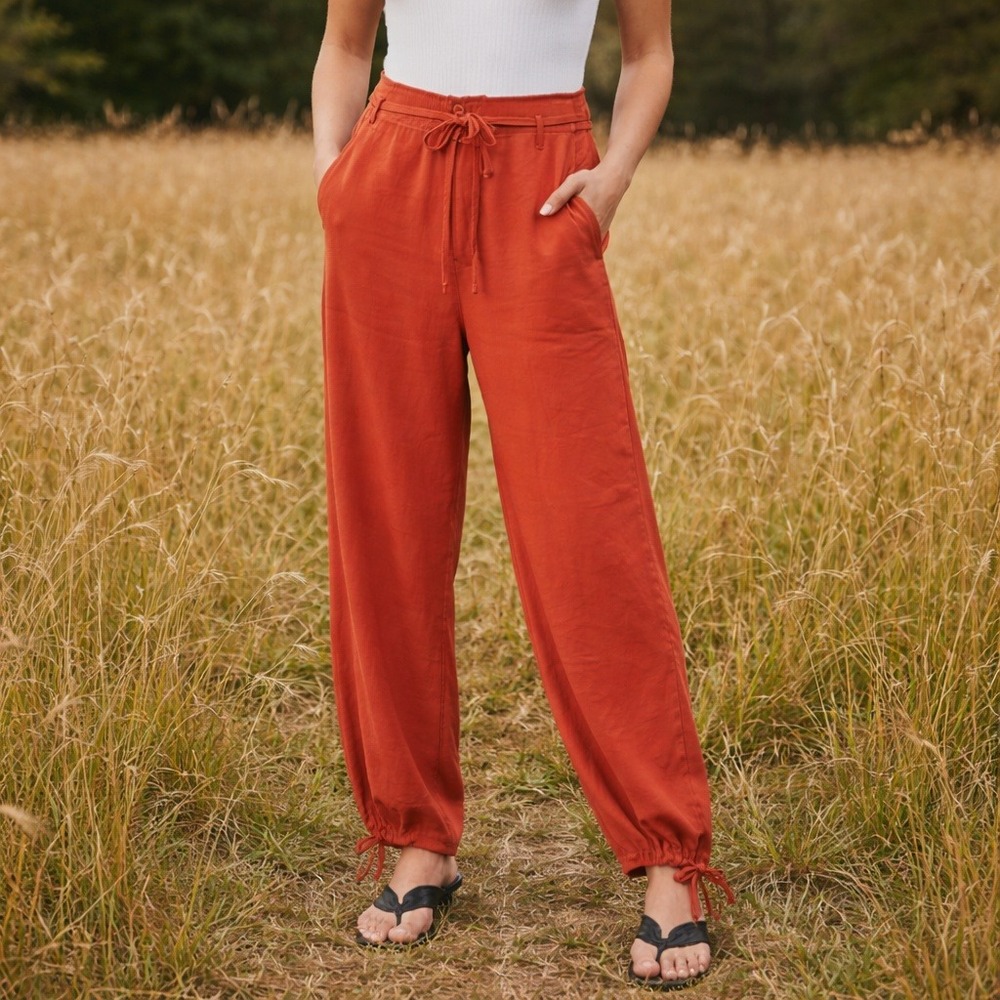 TINY Anthropologie Balloon‎ Leg Pants Size XL Rust Orange High Rise Belted Boho